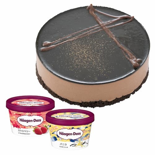 ホールケーキとハーゲンダッツセット(ベルギーチョコムース1個、ミニカップ2個)【ご自宅用】